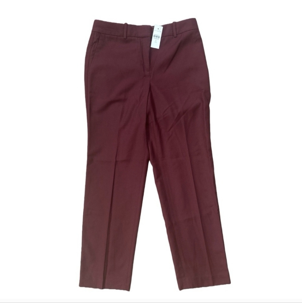 Ann Taylor Women's Lined Straight Leg Mid Rise Burgundy Pants Size Petite 0 NWT